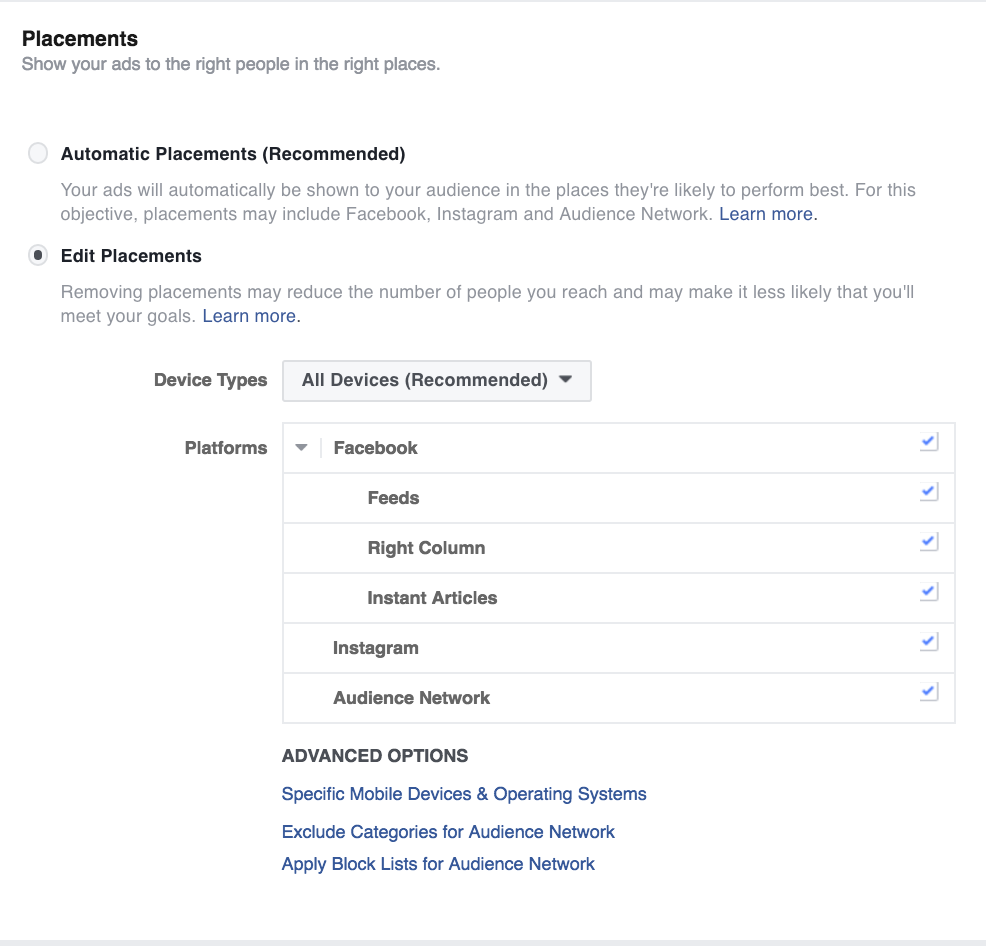 Facebook ad positioning