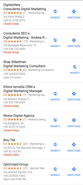 Google My Business competitor list