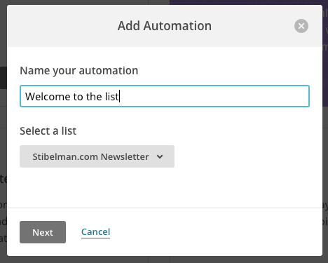 Mailchimp - automation name and list