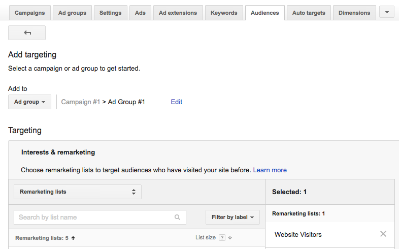 AdWords - adding an audience after ad creation