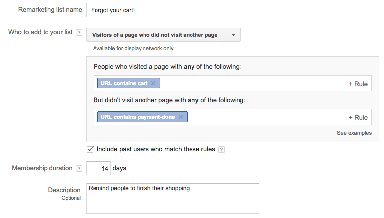 AdWords - filling the remarketing list form