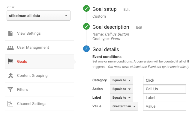 Collecting the event details as a Conversion Goal in Google Analytics.