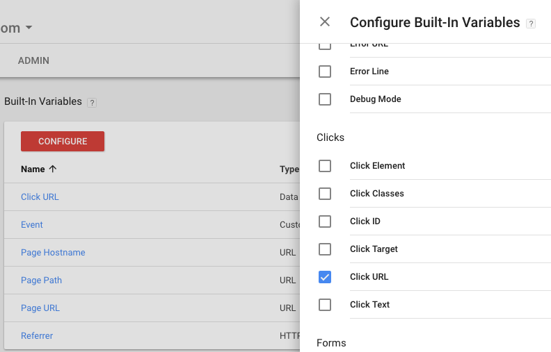 Adding the CLICK URL variable in Google Tag Manager